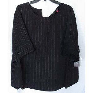 Vince Camuto Plus Size Metallic Stripe Short Sleeve Blouse Blk 1X NWT *SECONDS*